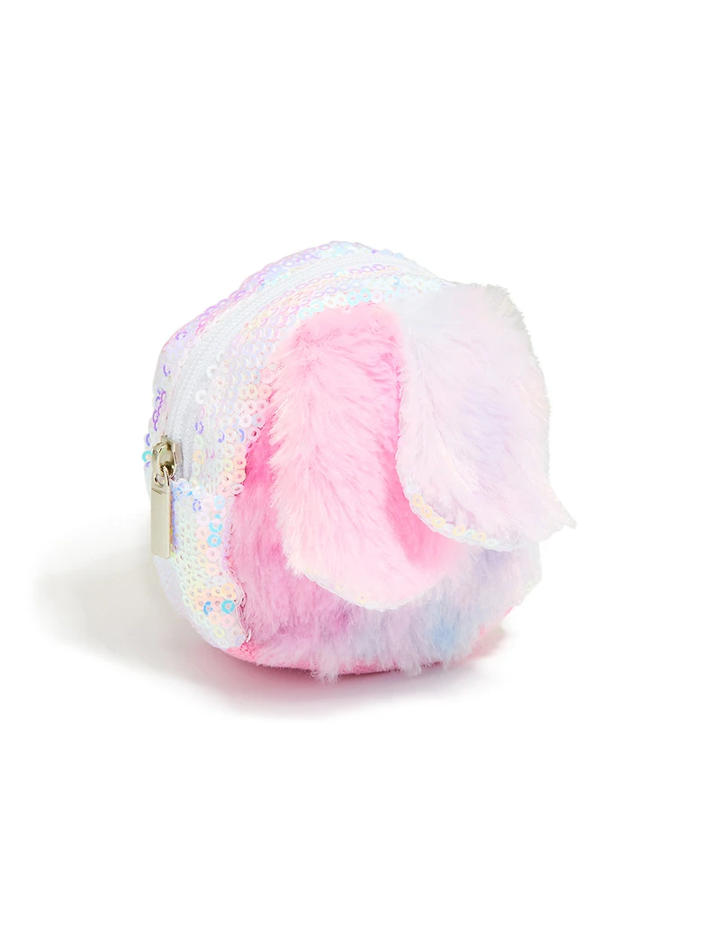 Kids Pink & Purple Fluffy Fabric Bunny Ear Purse