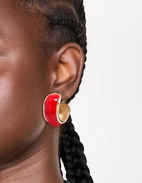 Boucles d’oreilles mini anneaux dorées rouges épaisses