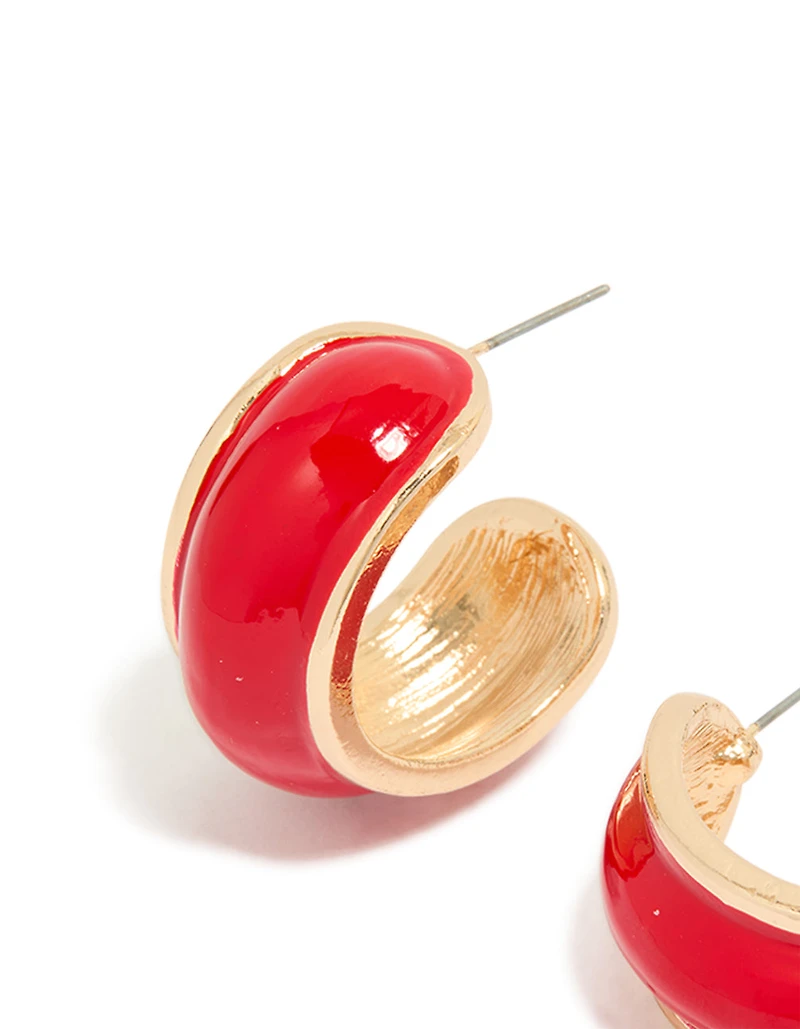 Boucles d’oreilles mini anneaux dorées rouges épaisses
