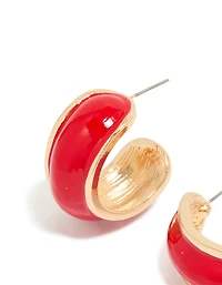 Boucles d’oreilles mini anneaux dorées rouges épaisses