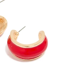 Boucles d’oreilles mini anneaux dorées rouges épaisses