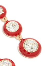 Boucles d’oreilles tombantes en diamant transparent doré et en émail rouge