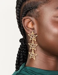 Gold Diamante Dazzling Star Trio Drop Earrings