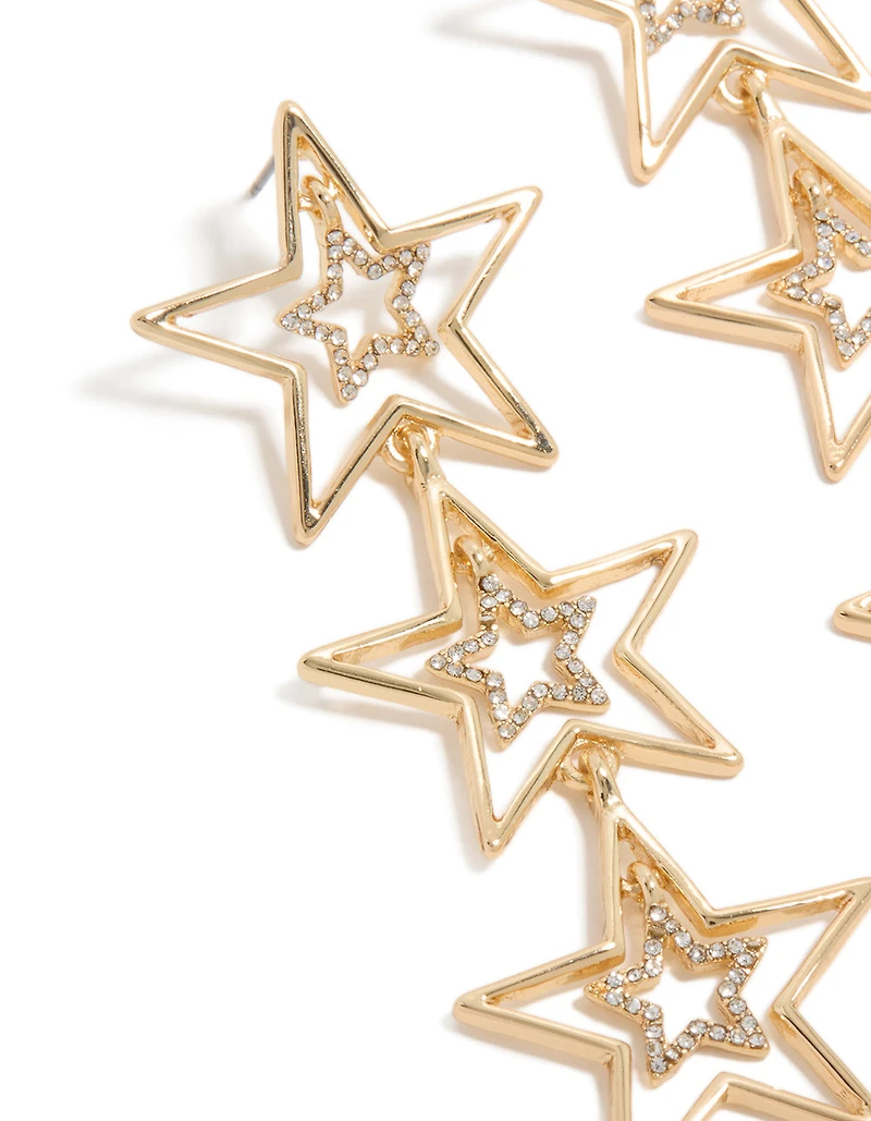 Boucles d’oreilles tombantes dorées Diamante Dazzling Star Trio