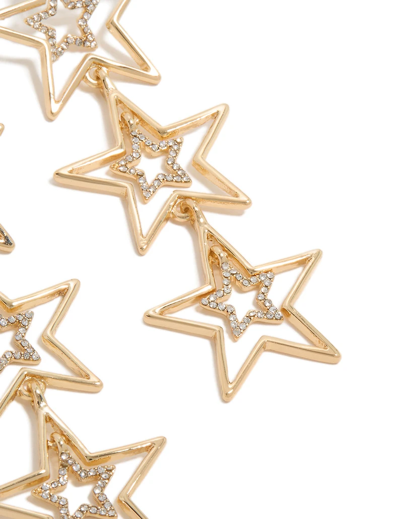 Gold Diamante Dazzling Star Trio Drop Earrings
