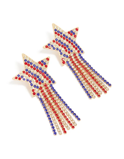 Boucles d’oreilles en chaîne en forme d’étoile en forme de gobelet dorée, rouge rouge et bleu Diamante