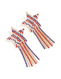 Boucles d’oreilles en chaîne en forme d’étoile en forme de gobelet dorée, rouge rouge et bleu Diamante