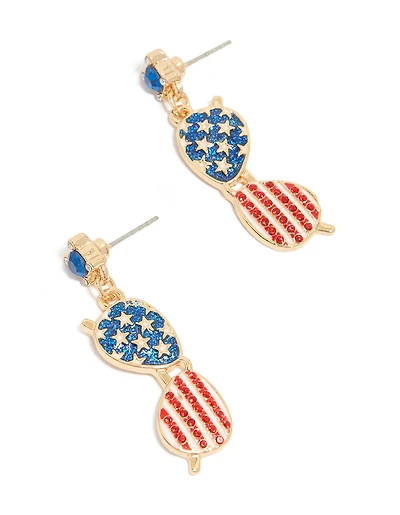 Boucles d’oreilles tombantes à lunettes de soleil dorées USA