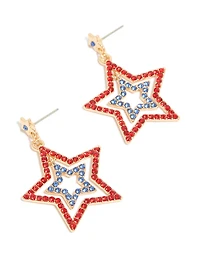 Boucles d’oreilles Triple Étoile Diamant dorées, rouges et bleues