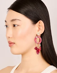 Gold Red Beaded & Paper Wrapped Drop Earrings