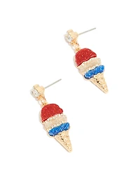 Gold Red Blue & Clear Diamante Ice Cream Cone Drop Earrings
