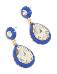 Boucles d’oreilles Diamante transparentes en émail bleu doré et poire transparente