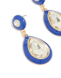 Boucles d’oreilles Diamante transparentes en émail bleu doré et poire transparente