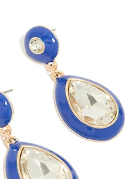 Boucles d’oreilles Diamante transparentes en émail bleu doré et poire transparente