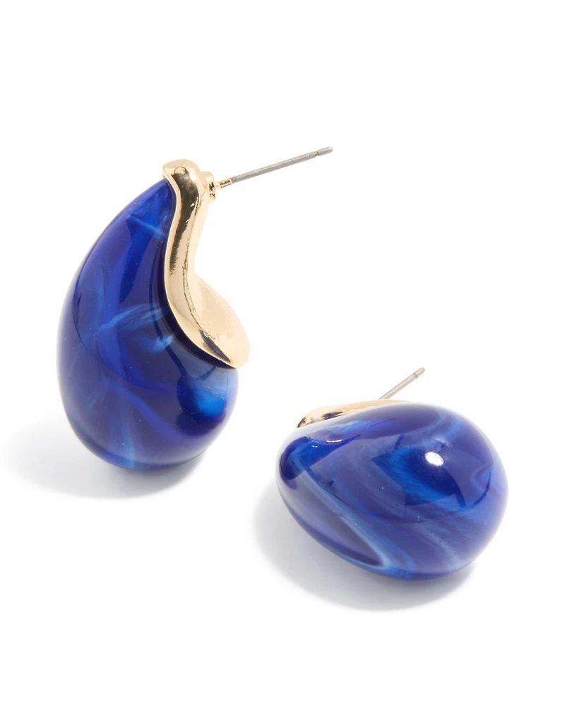Gold Lovely Blue Pear Drop Earrings