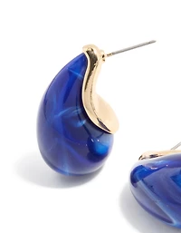 Gold Lovely Blue Pear Drop Earrings
