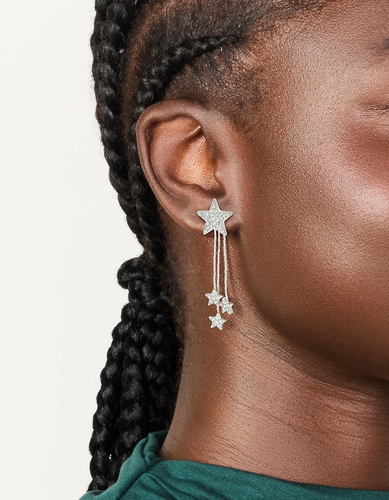 Silver Multi Star Drop Earrings