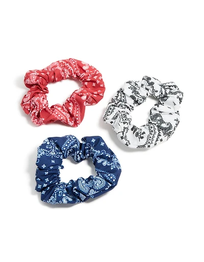 Scrunchies en tissu à motif Cachemire bleu, rouge et blanc Pack de 3