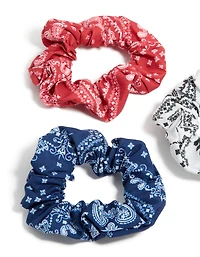 Scrunchies en tissu à motif Cachemire bleu, rouge et blanc Pack de 3