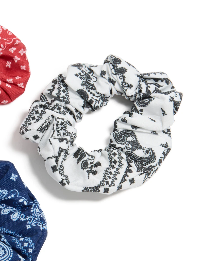 Blue Red & White Paisley Print Fabric Scrunchies 3-Pack