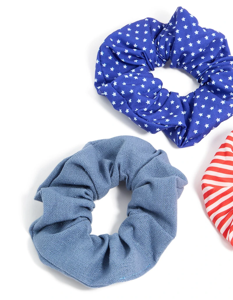 Blue & Red Fabric Star Polyester Scrunchies 3-Pack
