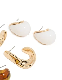 Gold Brown Acrylic &  White Acrylic Earrings 3 Pack