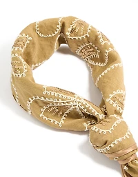 Brown Floral Sequin Fabric Scarf