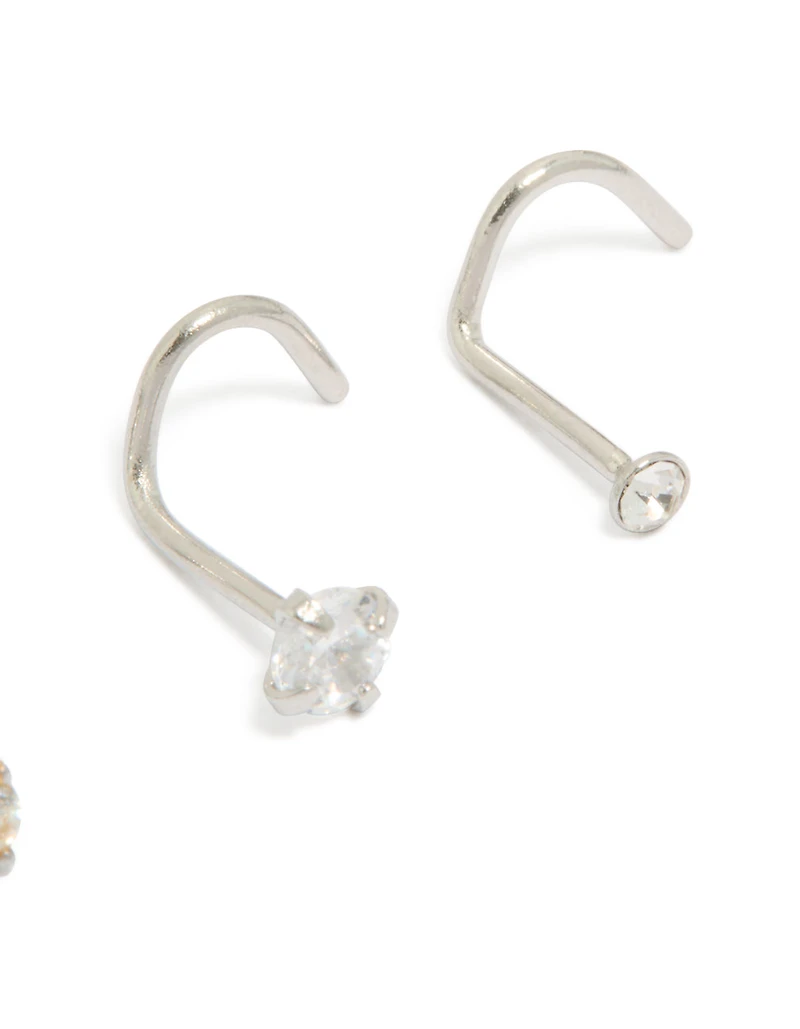 Surgical Steel Cubic Zirconia Mixed Nose Corkscrew Studs 3-Pack