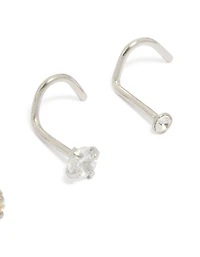 Surgical Steel Cubic Zirconia Mixed Nose Corkscrew Studs 3-Pack