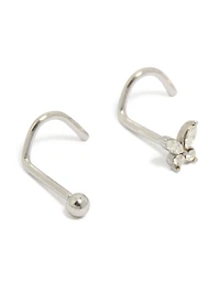 Surgical Steel Cubic Zirconia Butterfly Nose Corkscrew Studs 3-Pack