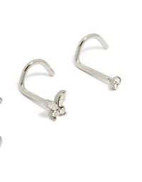 Surgical Steel Cubic Zirconia Butterfly Nose Corkscrew Studs 3-Pack