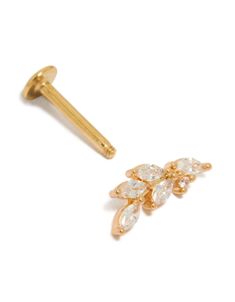 Gold Plated Surgical Steel Five Leaf Flat Back Crawler Single Flat Back Stud
