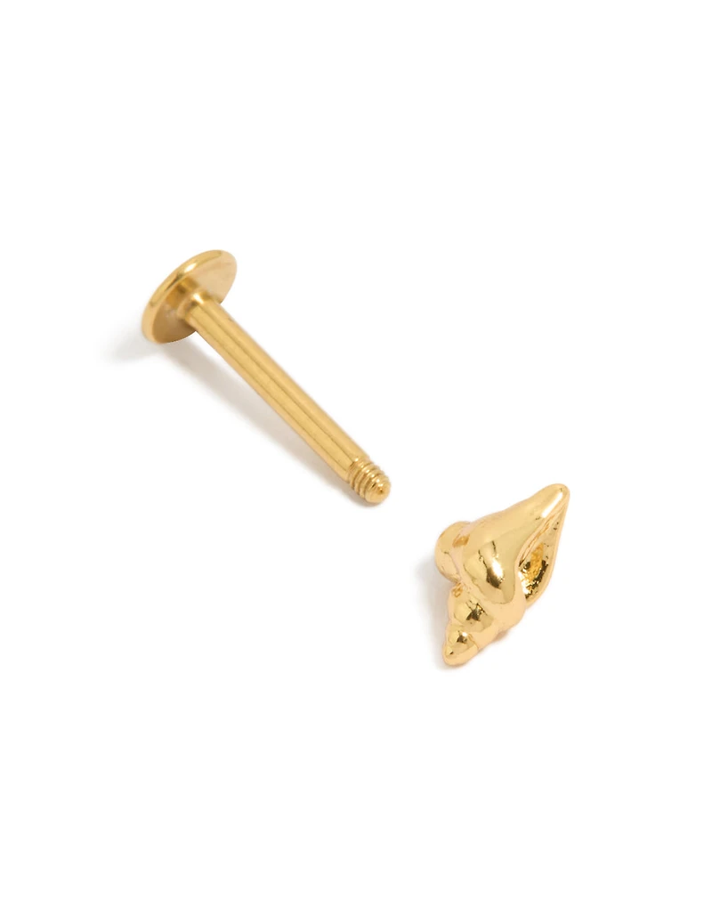 Gold Plated Surgical Steel Miter Shell Single Flat Back Stud