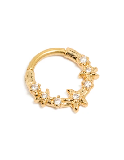 Gold Plated Surgical Steel Cubic Zirconia Multi Starfish Clicker Ring