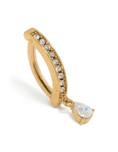 Gold Plated Titanium Cubic Zirconia  Curved Drop Belly Ring