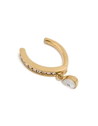 Gold Plated Titanium Cubic Zirconia  Curved Drop Belly Ring
