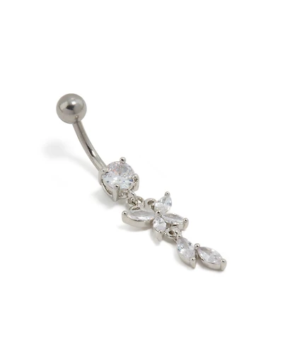 Titanium Cubic Zirconia Butterfly & Leaf Drop Belly Bar