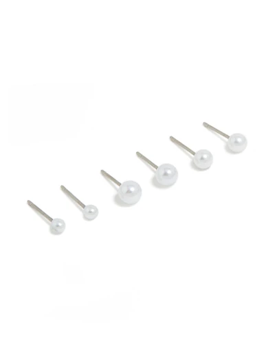 Surgical Steel Graduating Pearl Stud Earrings 3-Pack