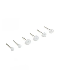Surgical Steel Graduating Pearl Stud Earrings 3-Pack