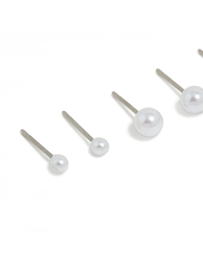 Surgical Steel Graduating Pearl Stud Earrings 3-Pack