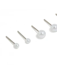 Surgical Steel Graduating Pearl Stud Earrings 3-Pack