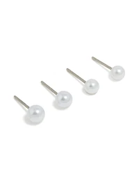 Surgical Steel Graduating Pearl Stud Earrings 3-Pack