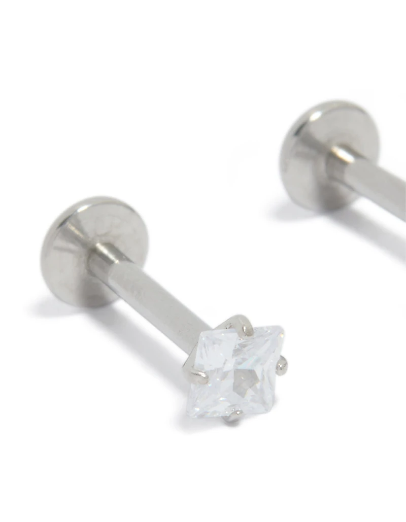 Surgical Steel 3 MM Cubic Zirconia Square Flat Back Studs