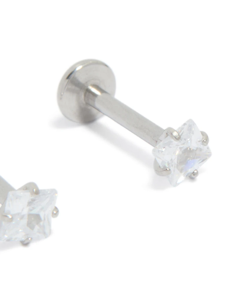 Surgical Steel 3 MM Cubic Zirconia Square Flat Back Studs