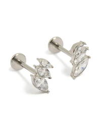 Surgical Steel Cubic Zirconia Triple Marquise Flat Back Studs