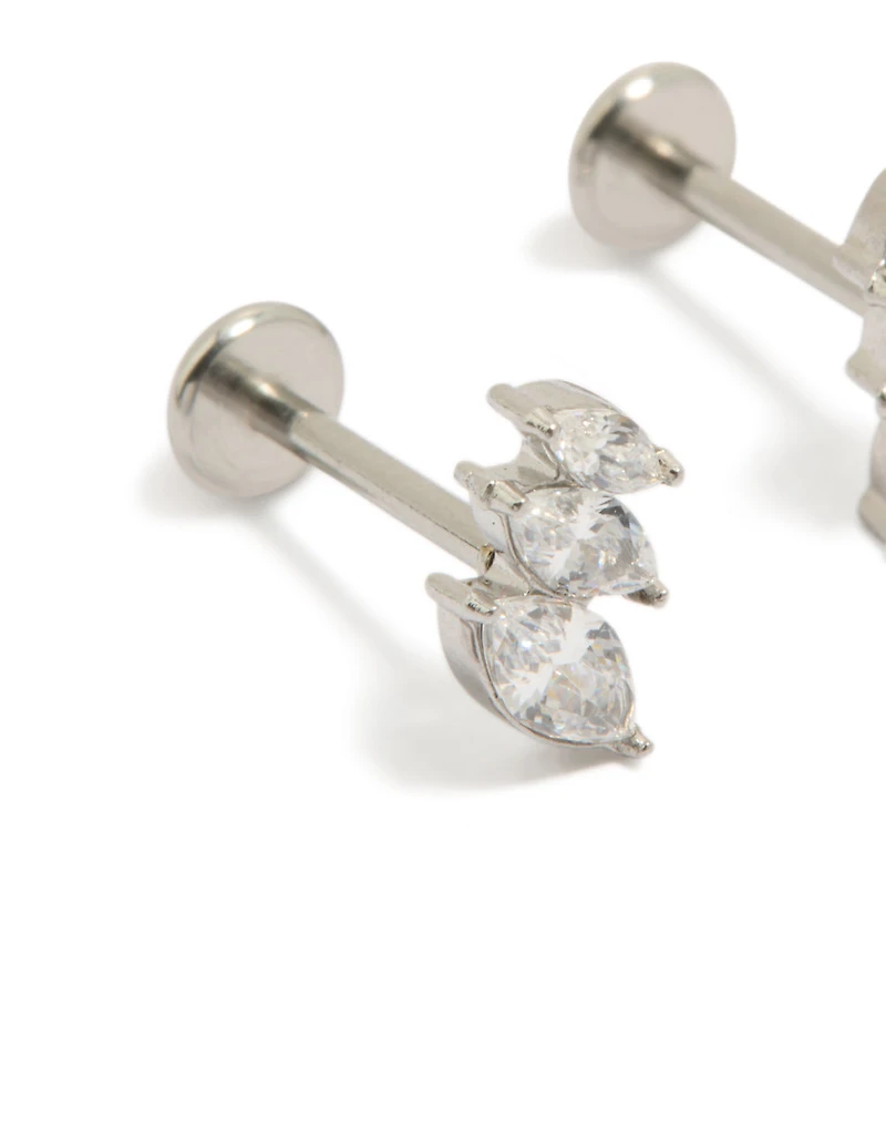 Surgical Steel Cubic Zirconia Triple Marquise Flat Back Studs