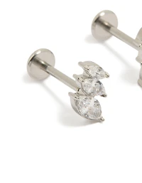 Surgical Steel Cubic Zirconia Triple Marquise Flat Back Studs