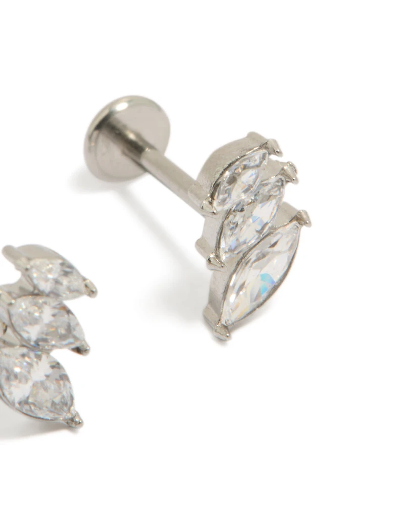 Surgical Steel Cubic Zirconia Triple Marquise Flat Back Studs