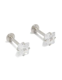 Surgical Steel 5 MM Cubic Zirconia Square Flat Back Studs