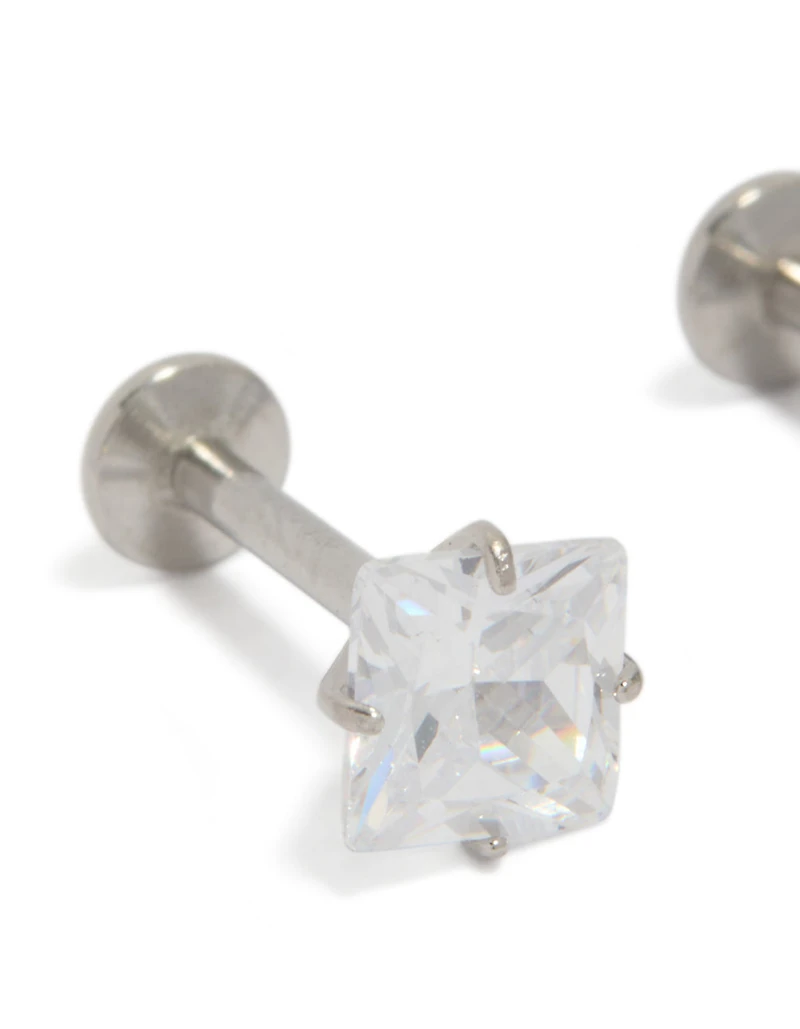 Surgical Steel 5 MM Cubic Zirconia Square Flat Back Studs